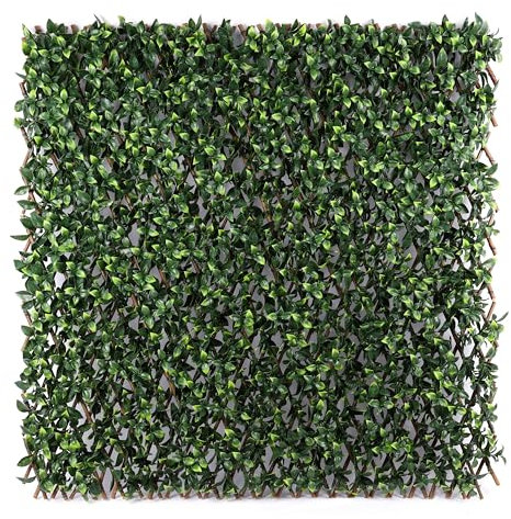 AMGO Gardenia Künstlicher Efeu, erweiterbarer Zaun, Sichtschutz, künstliches Spalier, einziehbare Hecke für Balkon, Terrasse, Außen- und Heimdekorationen