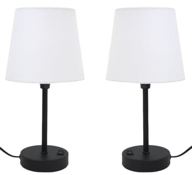 Dapo 2 x Tischleuchte Linda im Set Tischlampe Metall Textilschirm