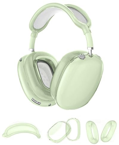 Pabbyeey 3 In 1 Clear Hülle für Apple AirPods Max,TPU Transparent Case für AirPods Max,Weiche Ohrpolster Schutz Abdeckungen+Transparent Hülle+Kopfband Abdeckung,Anti-Kratzer & Anti-Staub (Klar Grün)