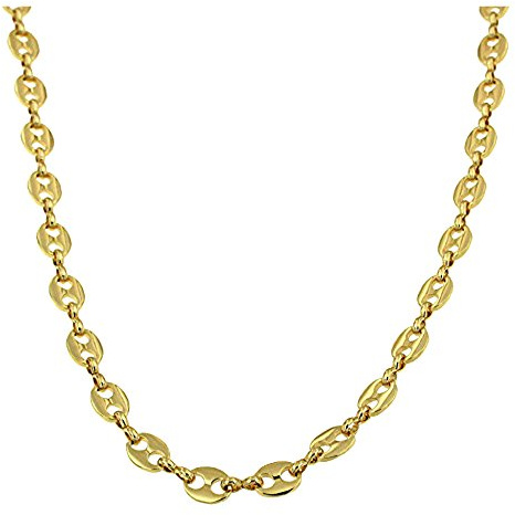Halskette Kaffeebohnenkette 18kt vergoldet 7mm Länge 75cm, Herren-Kette Goldkette Damen Geschenk Schmuck ab Fabrik Tendenze-Italy
