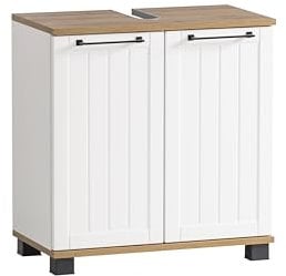 Schildmeyer Waschbeckenunterschrank Jelda 154166, matt weiß/Eiche Landhaus Dekor, 59,8 x 32,6 x 62,4 cm