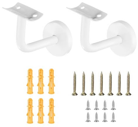 sourcing map 2Pcs Stainless Steel Hand Rail Brackets, 3 Curved Handrail Holder Hand Stairway Rail Bracket for Round Rail with Mounting Screw for Guardrail Staircase Banister, White