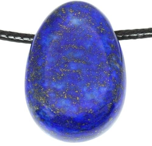 Echter Lapislazuli Tropfenanhänger mit gewachstem Baumwollband - Gebohrter Trommelstein - Drehverschluss aus Edelstahl (Lapislazuli, 55)