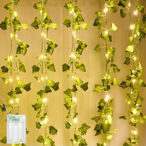 AUAUY Artificial Ivy Fairy Lights, 2m 20LED Vines with Fairy Lights Battery Operated, Waterproof Ivy Garland Artificial String Lights for Bedroom, Hanging Fairy Lights for Garden, Wall Decor