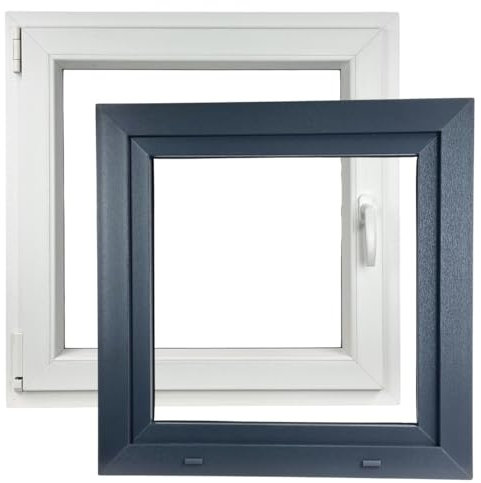 ALUCON Fenster 600x600 mm – Kunststofffenster 60x60 cm – Flügelfenster Innen Weiß/Außen Anthrazit – DIN Links