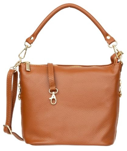 Vezze Molla Ledertasche aus hochwertigem italienischem Glattleder - Kleine Schultertasche mit Reißverschluss - abnehmbarem Riemen - verstärktem Boden - Perfekt für Alltag & Abend - Bronze-Kupfer