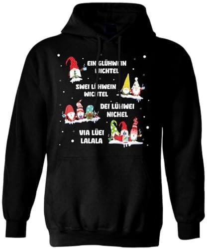 Weihnachtspullover - Glühwein Wichtel - Ugly Pullover, Hoodie lustig für Weihnachten - Geschenk Herren, Damen - Männer, Frauen (DE/NL/SE/PL, Alphanumerisch, L, Regular, Regular, Schwarz)