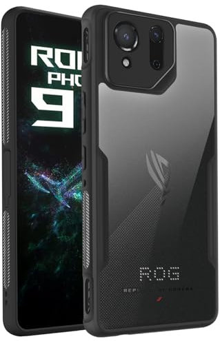 HikerClub Cover per ROG Phone 9 e ROG 9 Pro (2024) Custodia Protezione Texture Antiscivolo Trasparente PC Duro Posteriore and TPU Silicone Nero Sottile Bordo Fotocamera Protettiva Case