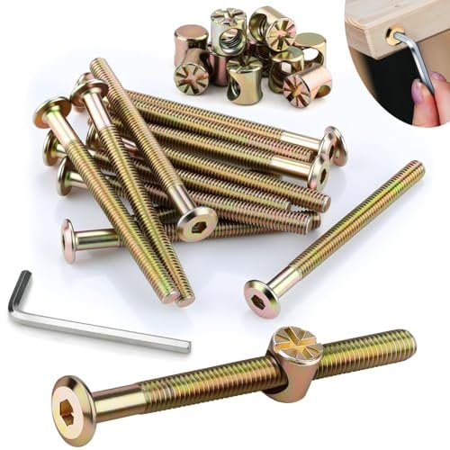 SWTYExt 12pcs Furniture Screws M6x70 mm Include Bed Bolts 70 mm Barrel Nuts M6 with Hex Key Furniture Bolts Zinc Plated Screws M6 Hex Socket Head Bed Screws and Bolts for Beds Cots Chairs