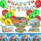 Vajilla de Cumpleaños de Niños, 57pcs Vajilla Decoración Fiesta Temática, Vajilla Incluye Pancarta, Platos, Vasos, Papel de Seda, Mantel y Globos - 10 Porciones