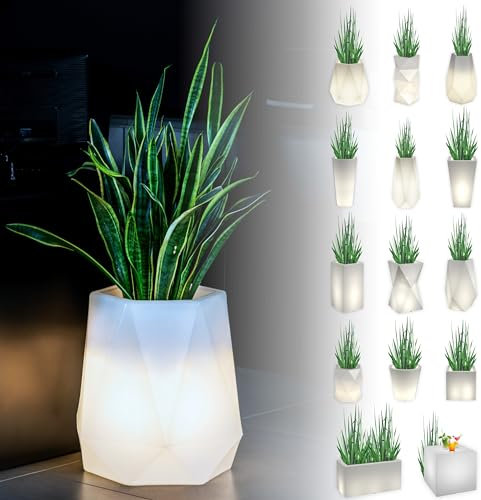 Generisch DEKOPOT Leuchtender Blumentopf Groß | Pflanzkübel geeignet für Haus, Büro, Garten, Patio, Hotel, Restaurant, Balkon und Terrasse, gemütliche Innenlampe, moderner Gartentopf (Flavi)
