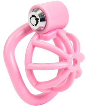 Keuschheitsvorrichtung für Männer - abschließbarer Schwanzkäfig mit 5 Ringen für Penisübungen und -reizungen, atmungsaktives Harzmaterial, verstellbare Passform für Männer (Rosa)