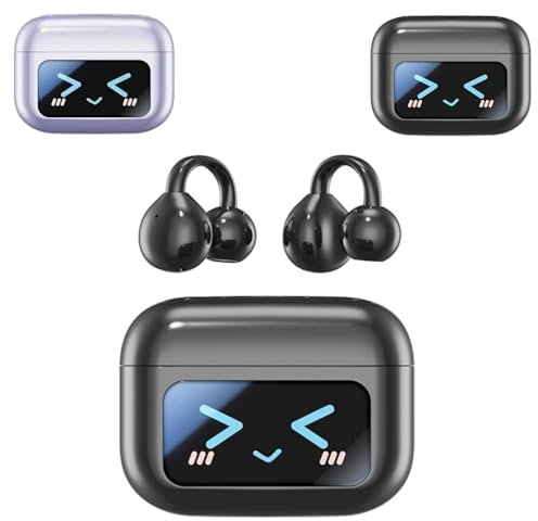 M100 Clip on Ear Headphones,Open Ear Earbuds WirelessBluetooth5.4,Ear Clip Bluetooth Headphones,Audio-Visual Future Touch Screen, Earclip Earbuds Wireless Bluetooth,with Smart Screen Touch (Black)