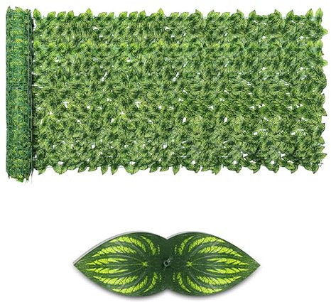 Artificial Ivy Privacy Fence Screen,39.4 X 118 UV-Anti Fake Leaves Plant Vine,Privacy Hedges Wall for Indoor Outdoor Garden Backyard Decor,Color Watermelon Leaves