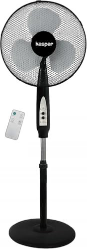 Kaspar Ventilator Standventilator mit Fernbedienung mit 3 Windgeschwindigkeiten Oszillationsfunktion Schwenkfunktion Timer 40 W 36 cm Durchmesser Höhenverstellbar Kreuzfuß Schwarz