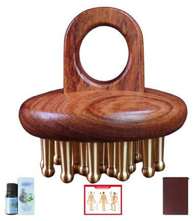 SXTYYH Kupfer-Holz Meridian Bürste, Handgriff Holztherapie Massagebürste Haarpflege Cellulitis Meridian-Druckbürste Stimulationspunkte Lymphdrainage Gua Sha Meridian-Bürste(B)