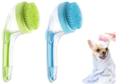 Bubble Brush for Dogs & Cats with Shampoo Dispenser | Soft Silicone Pet Shampoo Scrubber | Pet Bath Brush, Dog Paw Washer, Grooming Massage for Short & Long Hair (2 Pcs)