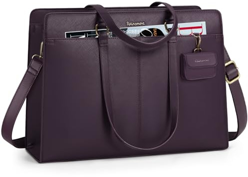 RAINSMORE Laptop Bag for Women 15.6 Inch Work Tote Bags Waterproof PU Leather Handbag Shoulder Bags Business Office School Briefcase Purple