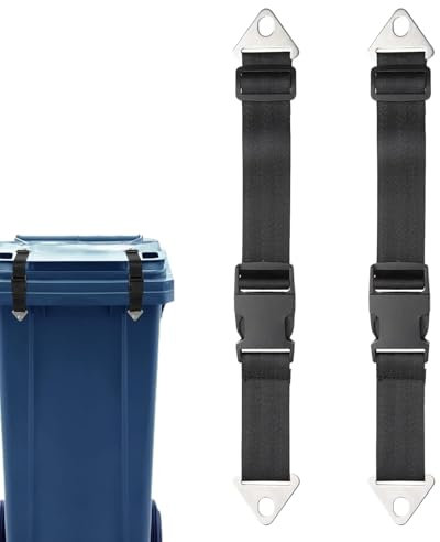 Krmoau Wheelie Bin Lock for Animals - 2 Pieces Adjustable Bin Lid Lock - Reusable Strap with Safety Lock as Theft Protection for Outdoor Garden Kitchen Against Cats and