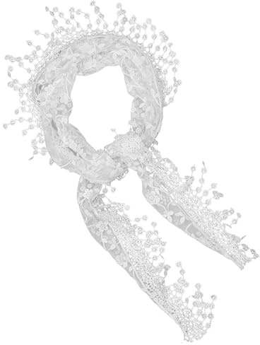 CBMZHF Hochzeitsschleier mit Blumenmuster, bestickt, Seiden-Gaze, Brautkirche, Kopfbedeckung mit Quasten, 130 x 40 cm, durchscheinend, dreieckig