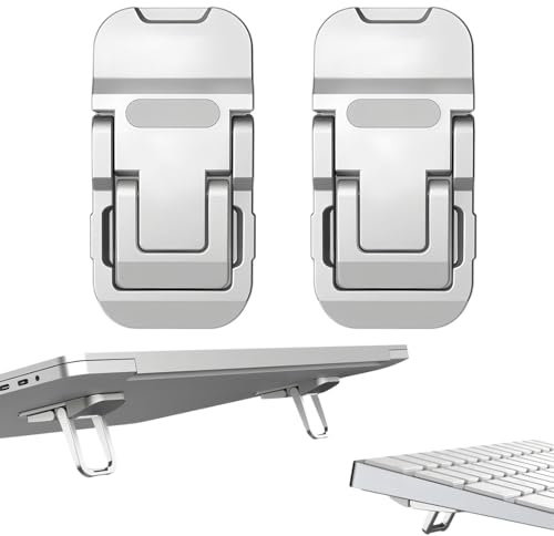 FULLANT 2 Pcs Zinc Alloy Foldable Laptop Stands, Portable Computer Keyboard Riser Feet with 2 Adjustable Angles, Self-Adhesive Invisible Mini Keyboard Stand for Notebook 10-17 Inches
