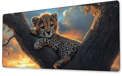 Mousepad Großes Gaming Mauspad XXL Leopard 900x1800x3 mm Schreibtischunterlage Rutschfeste Gummibasis Wasserdicht und Langlebig Tastatur Unterlage für Gaming,Büro,Zuhause Extra Vernähten Kanten zj-590