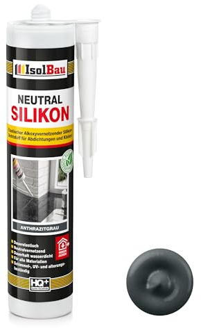 Isolbau - Silicone de construction - Silicone neutre 300 ml gris anthracite - Étanchéité et collage - Silicone de pierre naturelle - Remplissage des joints en intérieur et en extérieur - Pour cuisines