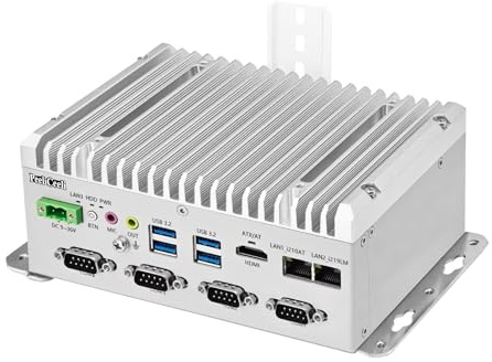 PeeliCeeli Industrial Fanless Mini PC Core i5-8265U, 2 GbE RJ45 LAN, 4 COM RS232/RS485/422, DIN Rail Embedded Mini Computer for Industrial Applications, Micro PC HD, Barebone NO RAM NO SSD