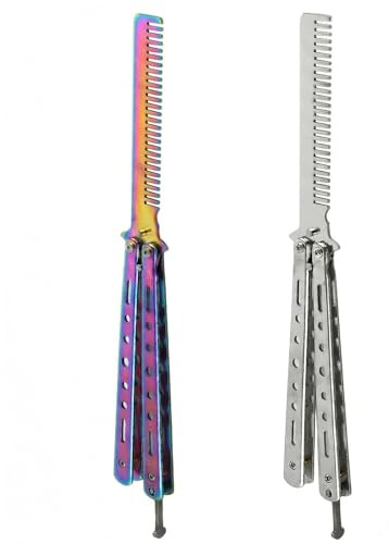 Peine de Mariposa Plegable de Punta, Peine de Mariposa de Acero Inoxidable Portátil, Herramienta de Peinado Plegable para Entrenamiento de Hombres