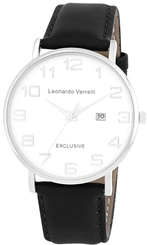 LEONARDO VERRELLI Herren Armbanduhr aus Kunstleder in Schwarz, in Einer Länge von 24 cm, Klassisches Design für jeden Mann