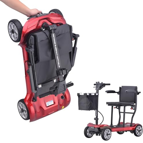 Elektromobil 4-Rad Faltbar Elektromobil Für Senioren Mit Zwei Herausnehmbaren Akkus Große Reichweite Für Ältere Menschen Mit Behinderung Red