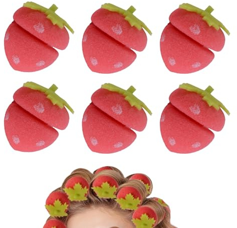 Strawberry Hair Rollers - Heatless Curling Tool for Styling Volume | Soft Foam Curlers with Cute Fruit Shape, Lightweight Set Creating Waves Bangs Body Without Heat Damage