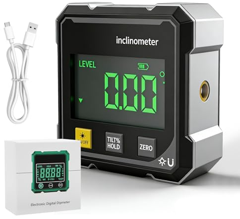 Digitaler Winkelmesser - 4-Seitiger Magnetischer Digitaler mit Laser, LCD-Display Neigungsmesser für Holzbearbeitung, Bau, Dekoration und DIY, IP54 aufladbar