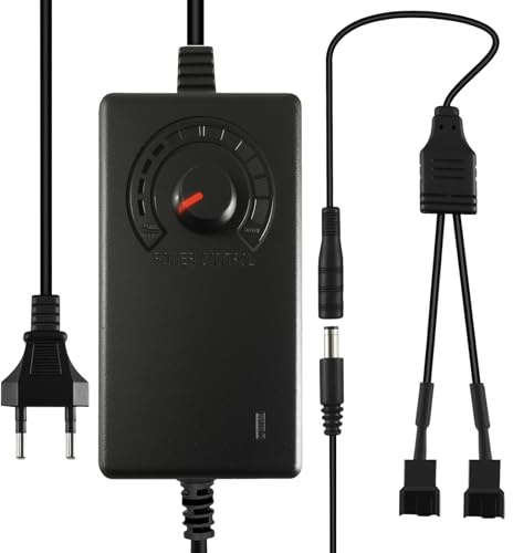 Joycabin 2 Pin PWM Lüftersteuerung 12V, PC Lüfter Drehzahlregler | Einstellbarer PWM Lüfterregler mit 3-12V Spannung, 1 auf 2 Adapterkabel für PC Lüfter, einfache Geschwindigkeitssteuerung