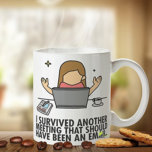 Kruzroyal Office Mug, White Ceramic Coffee Cup, 11 oz | I Survived Another Meeting That Should Have Been An Email Design, Novelty Gift for Colleague & Boss, Funny