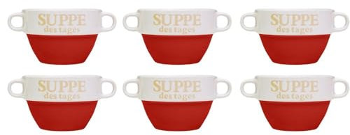 Suppentasse Suppen Tasse Suppenschüssel Schüssel Suppenterrine Landhaus mit Motive Suppe das Tags (6er Set Rot)