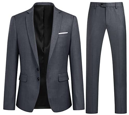 YOUTHUP Herren Anzug 2 Teilig Anzüge Modern Slim Fit für Business Hochzeit | Sakko Hose, 2 Knöpfe, Revers, Einfarbig, Elegant, Formell, Mittelschlitz, Farbig, Modern Fit, Smoking