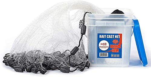 Bassdash Angelnetz, 0,9 cm, 1,8 m Radius, 1 Pfund pro Fuß, für Köderfische mit Utility-Eimer, Unisex, 3/8 mesh x 8' high (9lb)