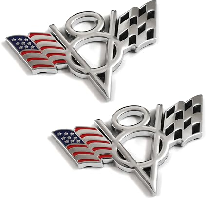 PTDecals 2 pcs Metal US America Drapeau V8 Racing F1 Emblème Badges Autocollant pour Auto Voiture Van Fenders Bumper Window Trunk Boot (Argent)