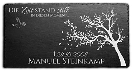 CHRISCK design Schiefer Grabplatte Grabstein Urnengrab mit Gravur - Große Liegeplatte Urnengrabstein 40x20 cm - wetterfest imprägniert - Grabschmuck Grabdeko graviert