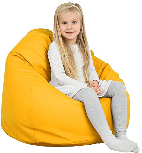 Italpouf Kindersitzsack, Sitzsack Größe L, Sitzkissen, Indoor, Kunstleder, Sitzsack Sessel für Kinder, EPS Perlen Füllung, Kindersessel, Zertifiziert, Gelb