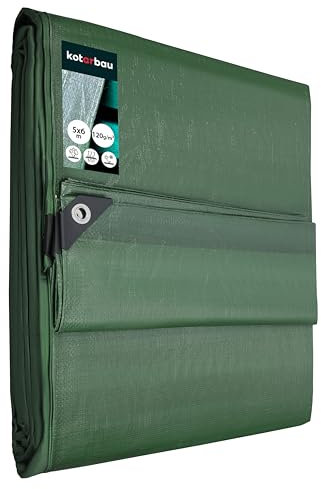 KOTARBAU - Lona, 5 x 6 m, color verde, 120 g/m2, ojales reforzados, lona de protección, impermeable, resistente a desgarros, lona industrial o para construcción, para cualquier condición meteorológica