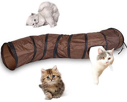 PJDDP Katzentunnel Spielzeug Rascheltunnel Faltbar S Form Haustier Katze Tunnel Kätzchen Tiere Spiel Tunnel Tube Zusammenklappbar Trainingsspielzeug Tunnel Für Katze Kätzchen Kaninchen,Braun