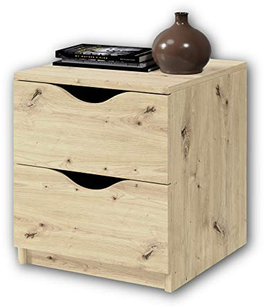 Stella Trading Nachttisch mit zwei Schubladen in Artisan Eiche Optik - Moderner Nachtschrank mit Stauraum für Ihr Bett - 40 x 45 x 42 cm (B/H/T)