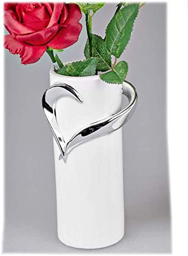 Dekorative Vase mit Herz 17cm weiss-silber