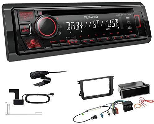 Kenwood KDC-BT450DAB 1-DIN DAB Autoradio Bluetooth CD USB AUX Einbauset passend für Volkswagen VW Polo 6R 2009-2014 schwarz