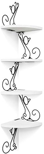 Alsonerbay Corner Shelf Wall Mounted, 4 Tier Cat-shaped Corner Shelves Rustic Wood Floating Shelf Metal Corner Stand for Living Room Bedroom Kitchen Office and More White