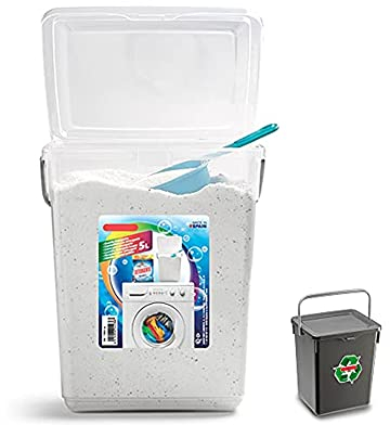 Plastific Plastic 5L Storage Container With Lid and Carry Handle - Soap Laundry Washing Powder Washing Powder Storage Container, laundry Room Accessories (5L - Transparent)