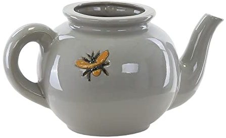 Woodlodge Products Bumble Bee Glazed Teapot Wall Pot, 29cm L x 16cm W x 15cm H (Grey)
