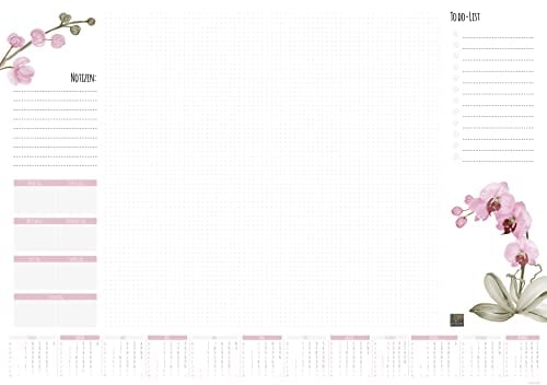 BATI ORIGIN I Schreibtischunterlage Papier I DIN A2 I mit Kalender 2026 I 50 Blatt I Design Orchidee I praktische Schreib-Unterlage für das Büro I klimaneutral produziert